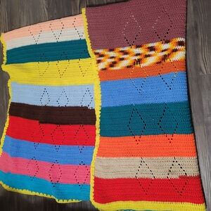 Huge Colorful Handmade Crochet Blanket Bedspread Throw Grannycore
